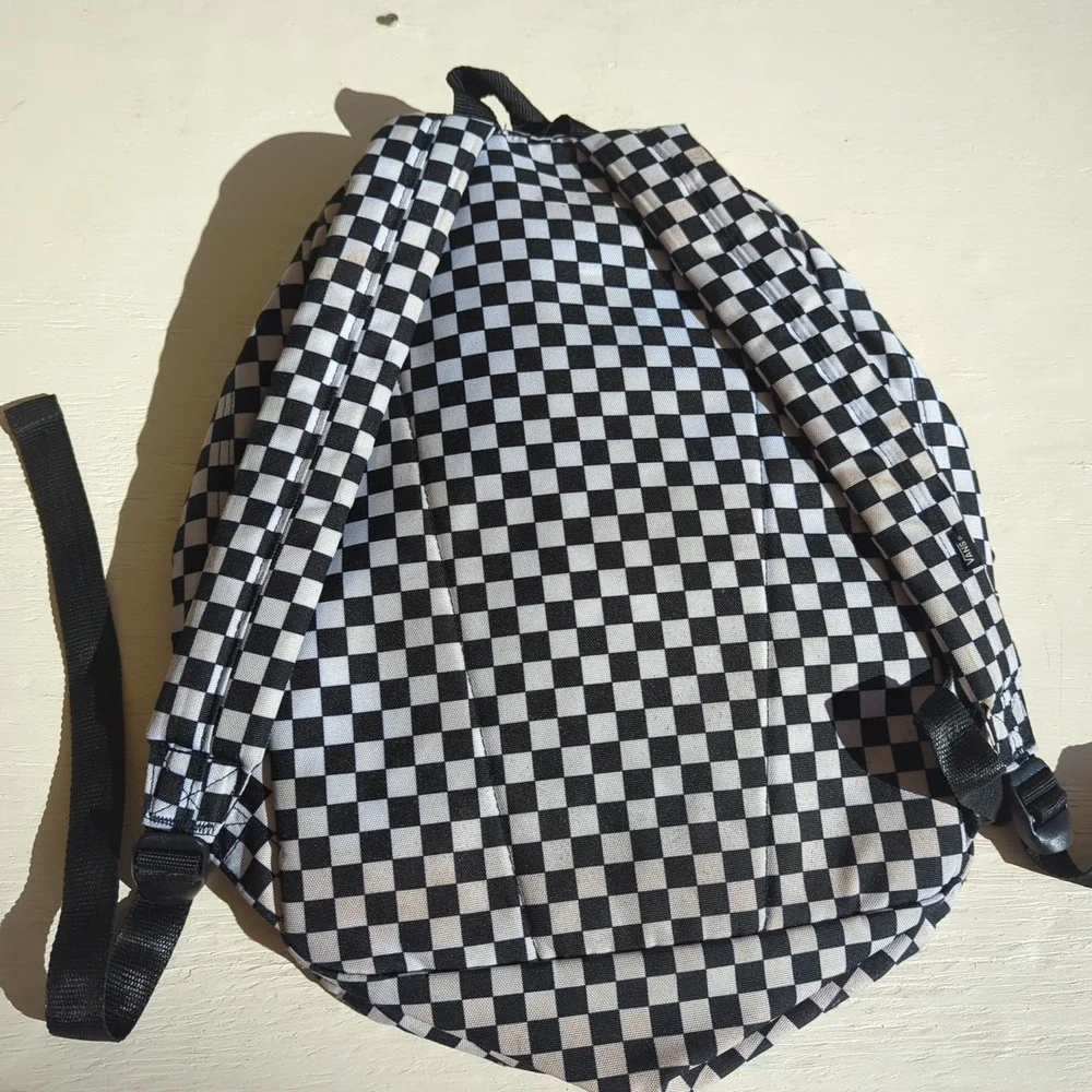 Vans Checkerboard Backpack Black White Classic Design Spacious School Travel Bag